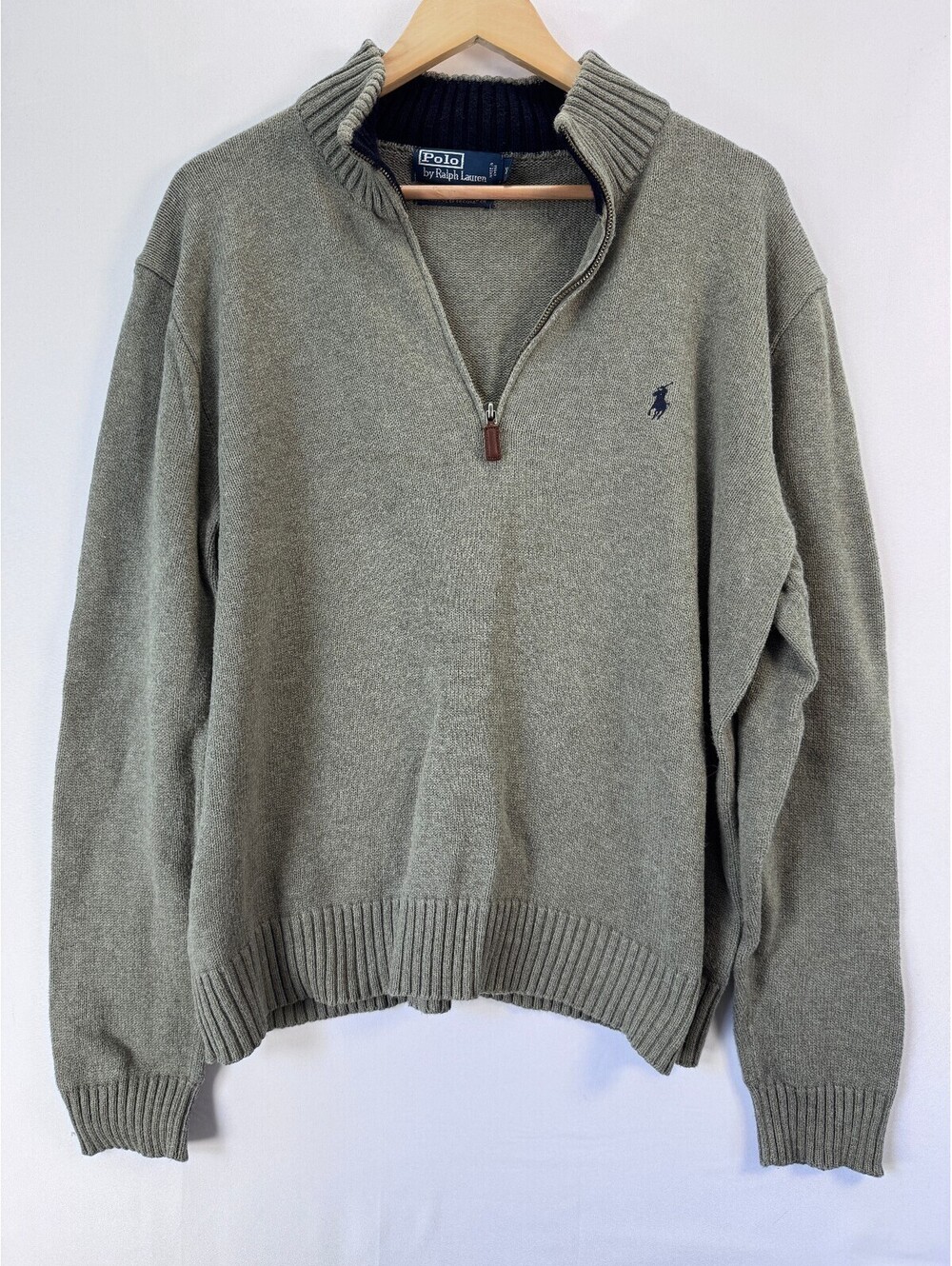 Polo Ralph Lauren Mens XL Gray Cotton Quarter Zip Sweater Preppy Pony Logo Knit